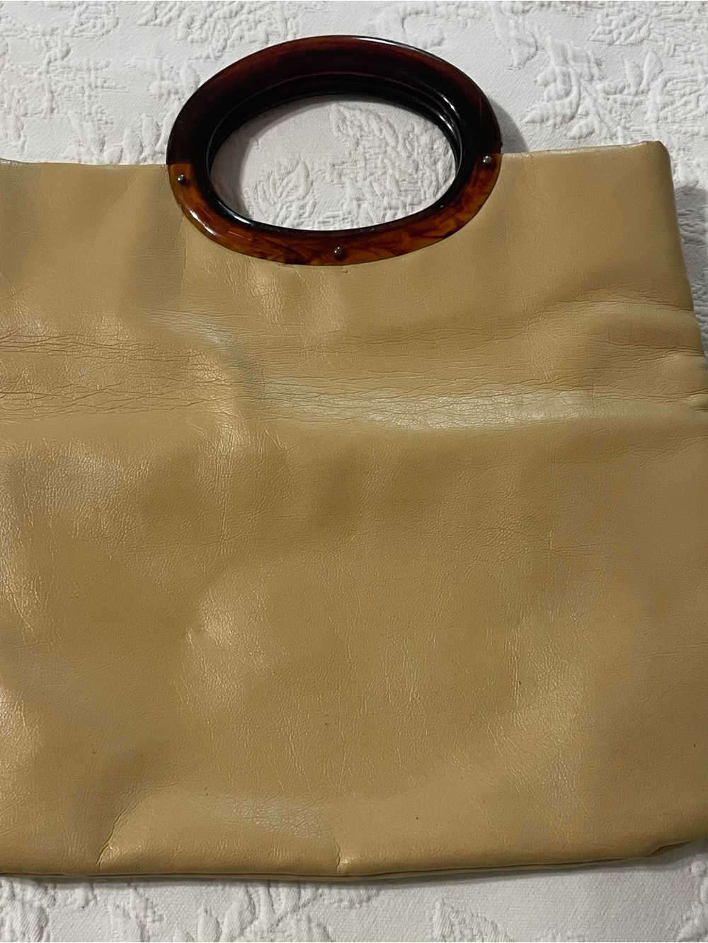 Vintage JR Tan Leather Clutch with Tortoiseshell Oval Handle - Picture 2 of 5